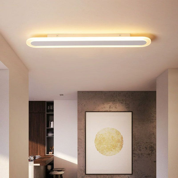 Arisha Minimalist Oval Linear Flush Mount Ceiling Light, White/Coffee