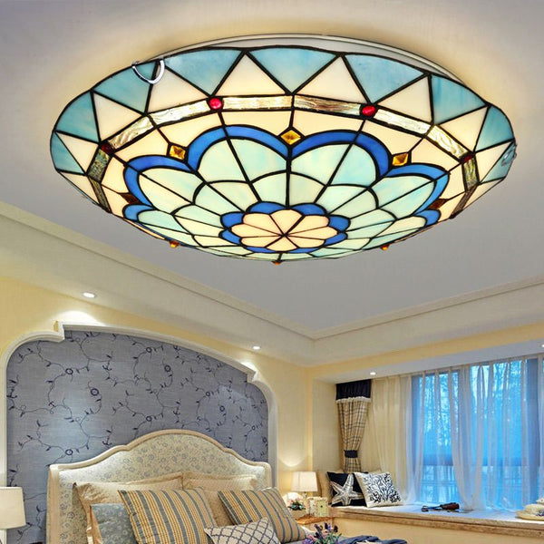 Tiffany Flush Mount Glass Colorful Ceiling Light, Bedroom