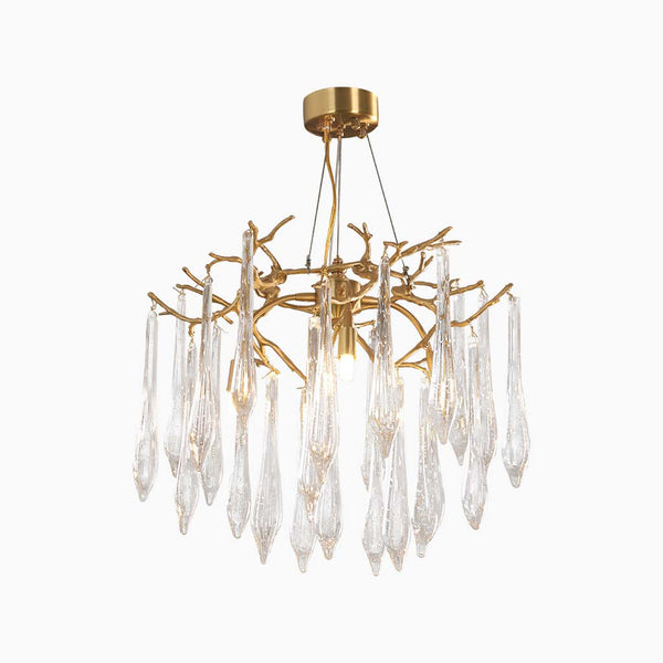 Chandelier Elegant Luxury Branch Brass Crystal Drop
