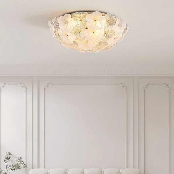 Flush Mount Ceiling Light French Round Glass Flower