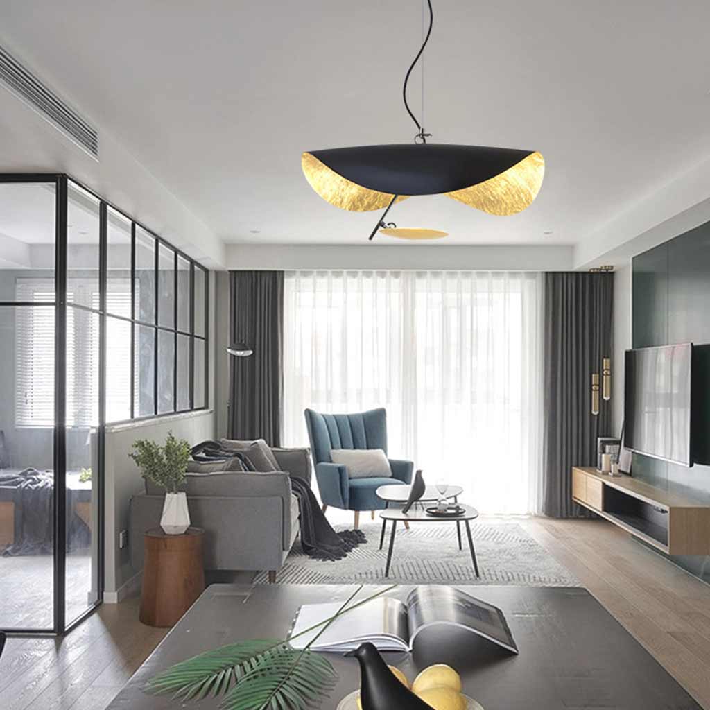 Pendant Light Italian Unique Metal Flying Saucer, Black / White