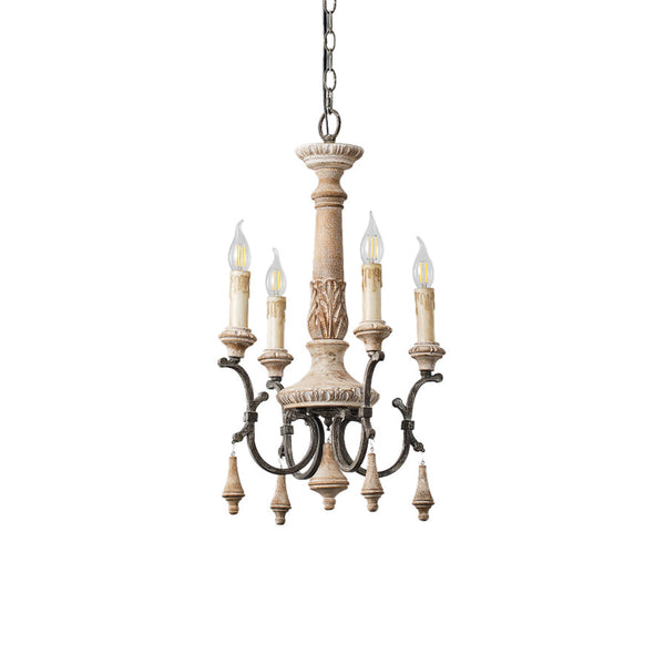 Myphaor Vintage Industrial Hand-carved Wood Chandelier