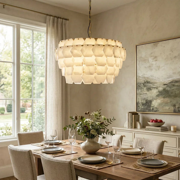 Hexagonal Layered Alabaster Chandelier