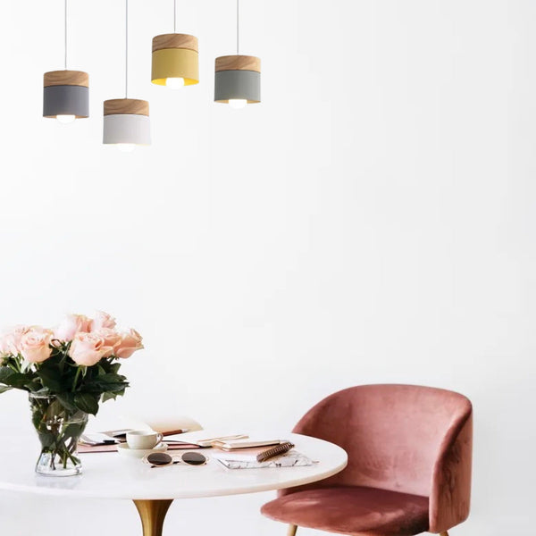 Nordic Wood Pendant Light Metal with Height Adjustable for Dining Room