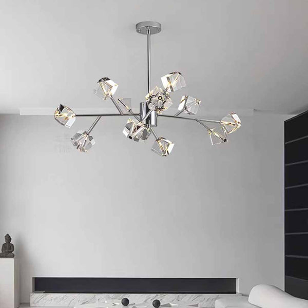 Molecule Chandelier Sputnik Crystal Cube, Chrome