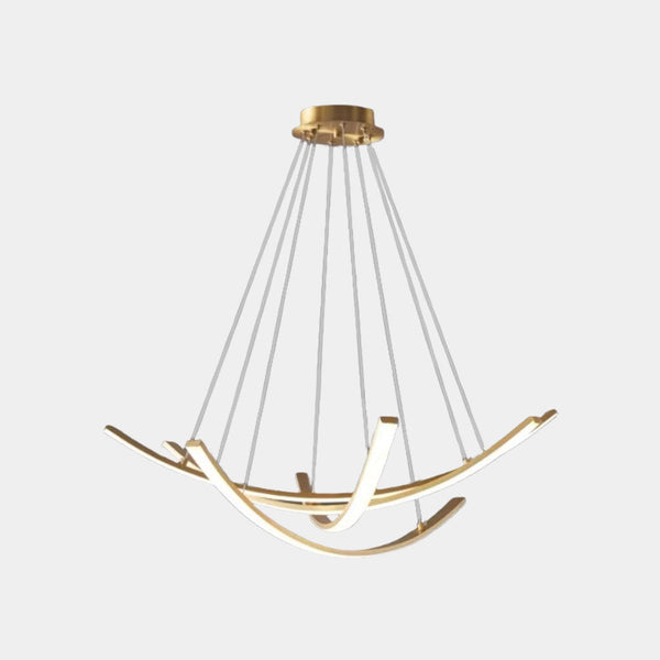 Chandelier Minimalist Brass Arc Curved Cross LED