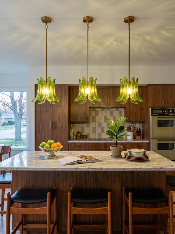 Green Art Glass Petal Pendant Light