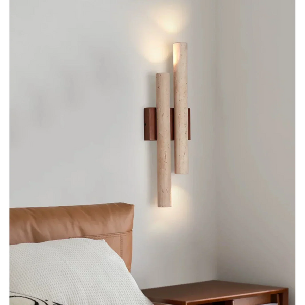 Double Travertine Wall Light | Wood Base | CLGH8950