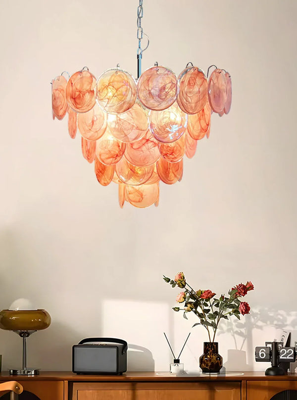 Vintage Pink Disc Glass Chandelier