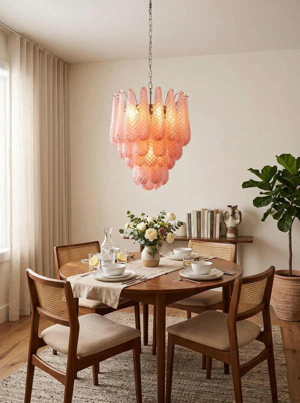 Pink Layered Dewdrop Glass Chandelier