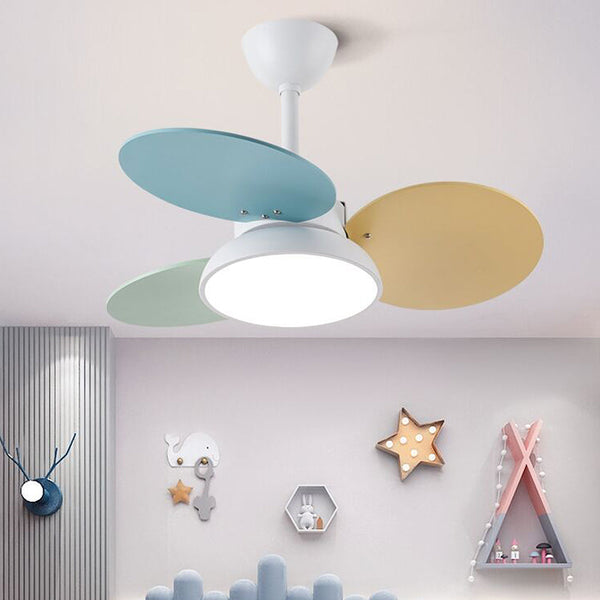 Macaron Colorful Round Ceiling Fan With LED Light For Children's Room