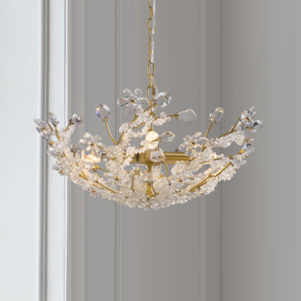 Chandelier / Ceiling Light French Brass Crystal Flower Cluster