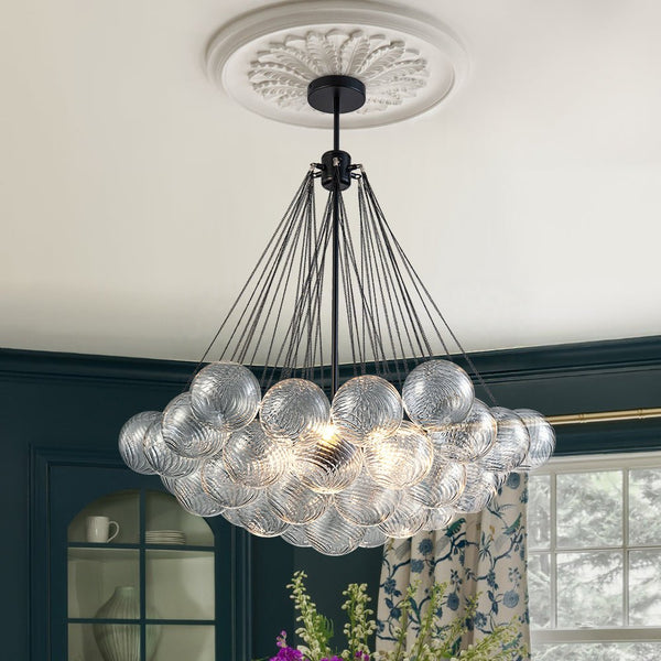 Aevuvox Glam Ribbed Globe Textured Cluster Glass Chandelier