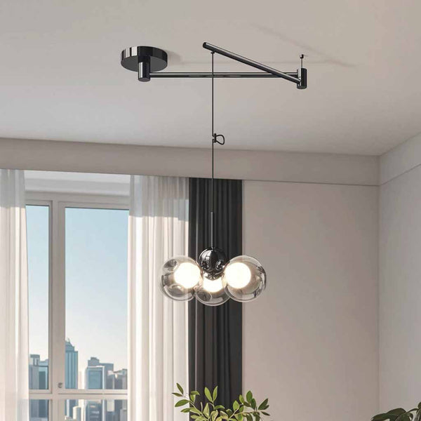 Swing Arm Pendant Light 360° Adjustable 3-Light Glass Globe