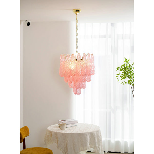 Junto Postmodern Luxury Drop Pink Glass Chandelier
