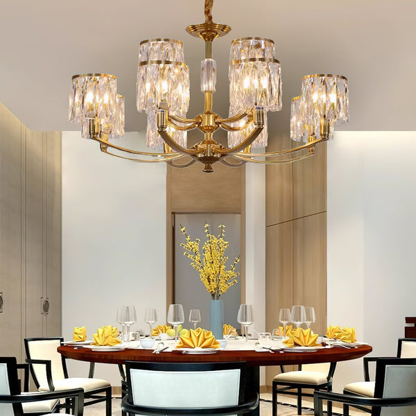 Amber Column Brass Crystal Chandelier