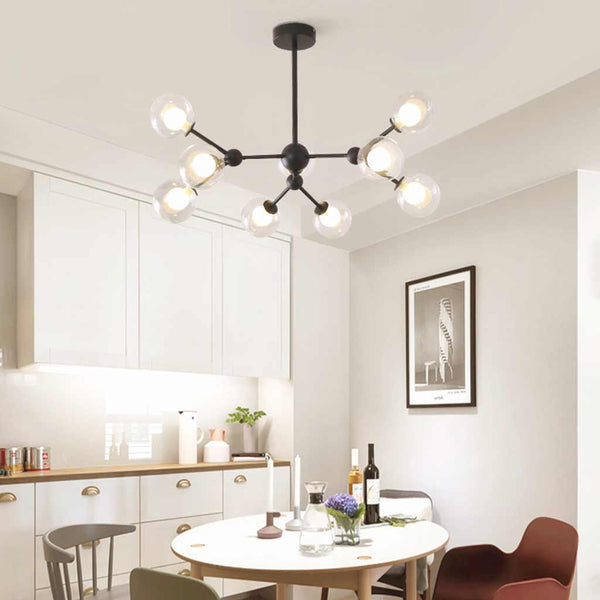Chandelier Nordic Glass Globe Molecular, Black / Gold