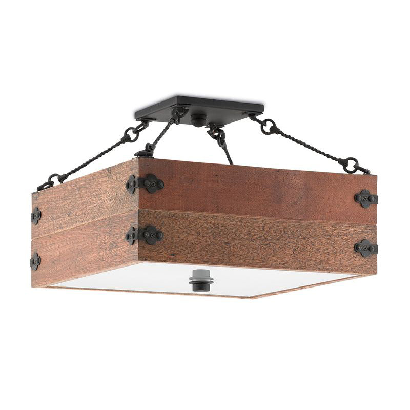 Ljomuvyu Vintage Industrial Wooden Semi-Flush Ceiling Lamp