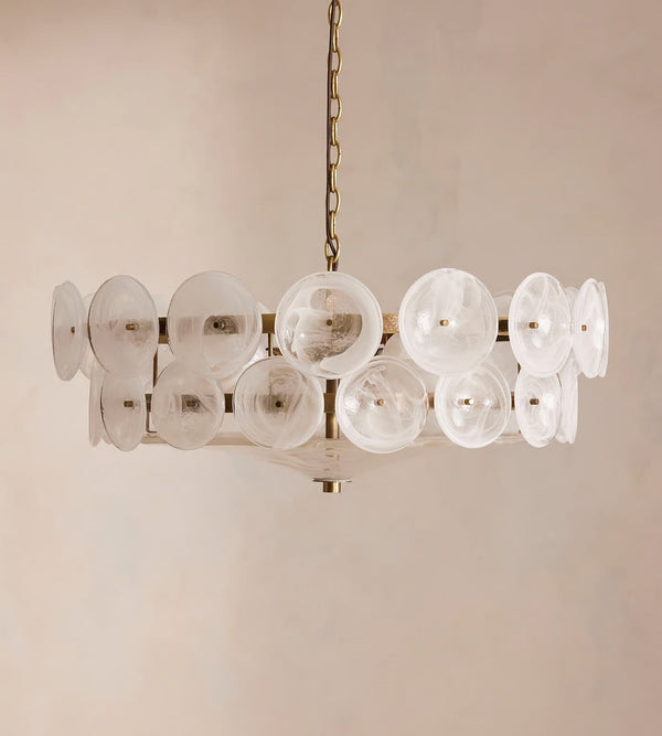 Milk Murano-Style Glass Disc Chandelier | Stainless Steel | CLKOPS204M