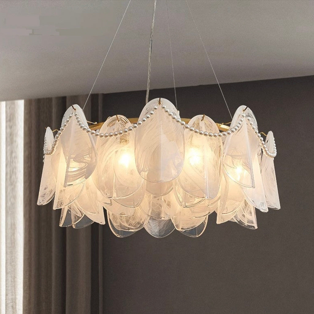 Chandelier Romantic French Frosted Glass Pearl