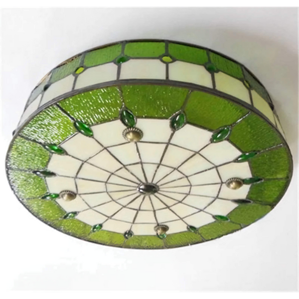Green Tiffany-Style Ceiling Lamp | Stained-Glass Flush Mount | CLND044