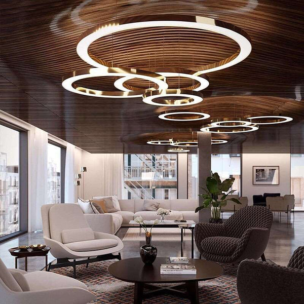 Modern Pendant Light with Gold Stainless Steel Round LED