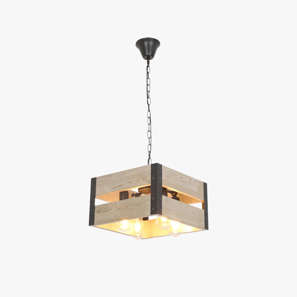 Silva Retro Square Metal & Wood Pendant Light, 4 Heads, 2 Style