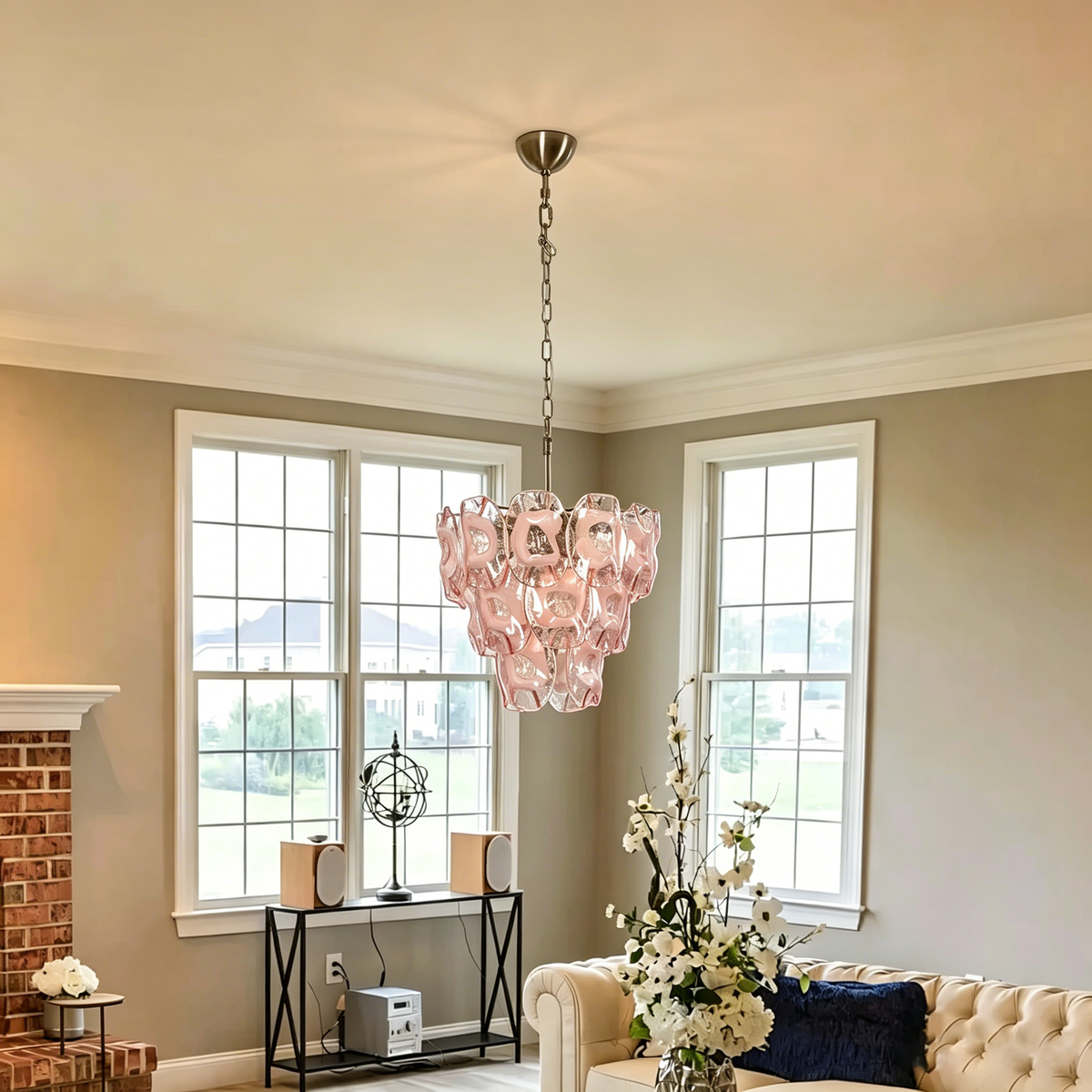Fiorella Blush Petal Glass Chandelier