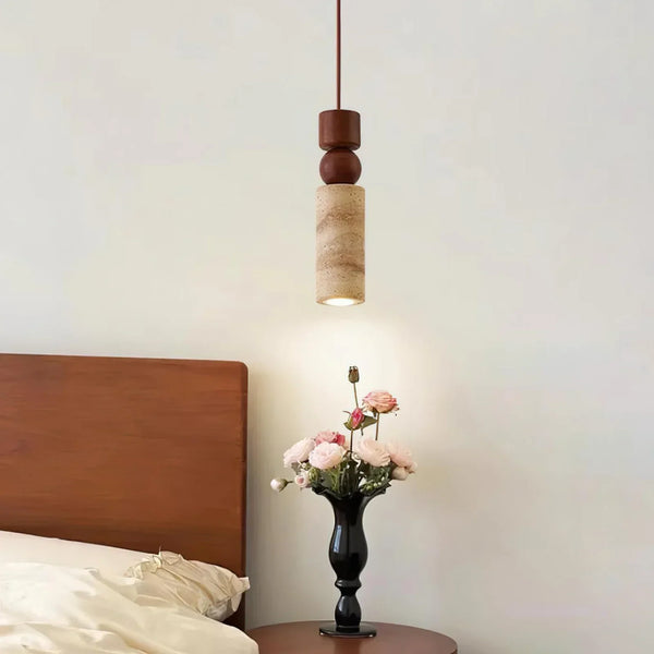 Cylindrical Travertine Fables Pendant Lamp