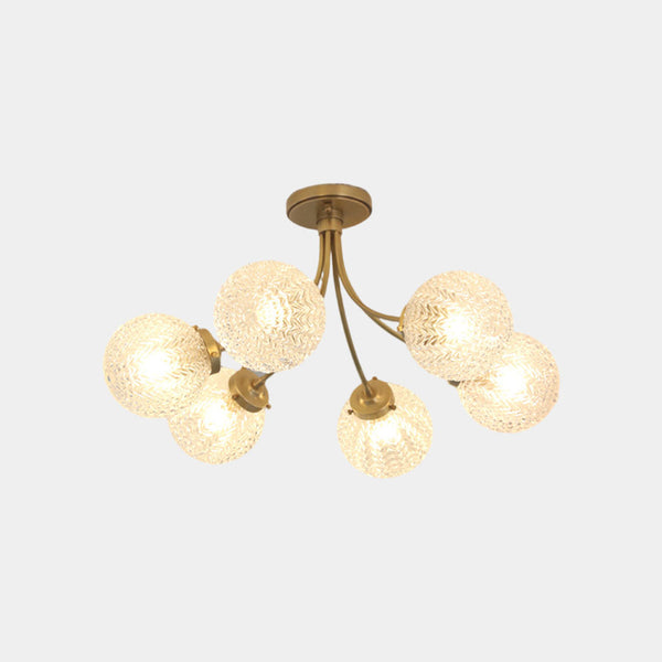 Semi-Flush Ceiling Light Nordic Brass Glass Crystal Multi Globe