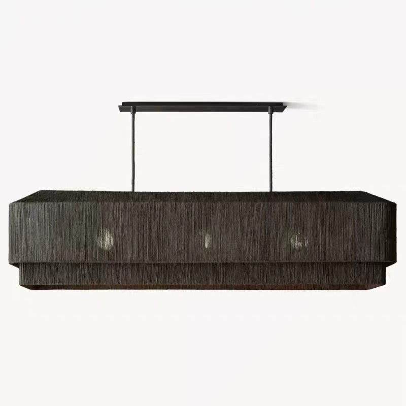 The Salma Linear Chandelier | Black Rattan & Copper | CLSLM-BK