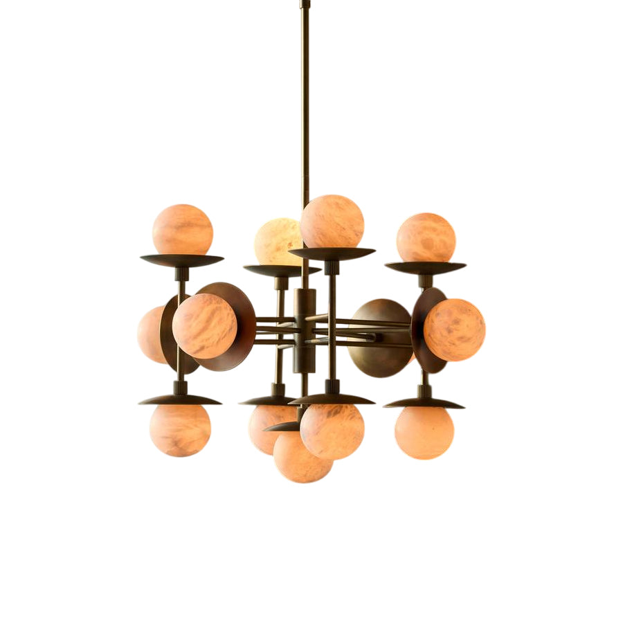 Xenon Vintage Industrial Brass Alabaster Chandelier