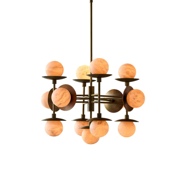 Xenon Vintage Industrial Brass Alabaster Chandelier