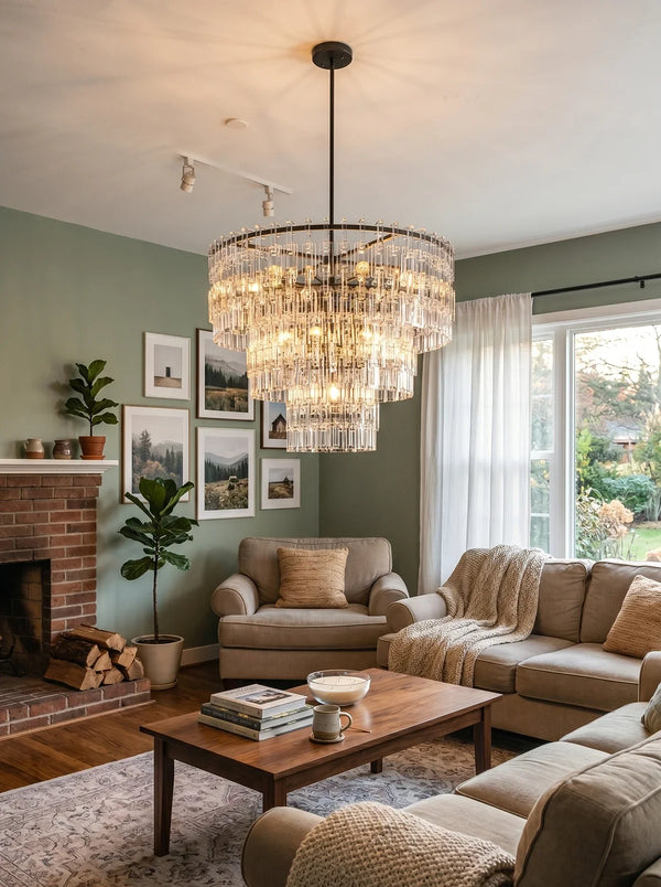 Tiered Clear Crystal Rod Chandelier