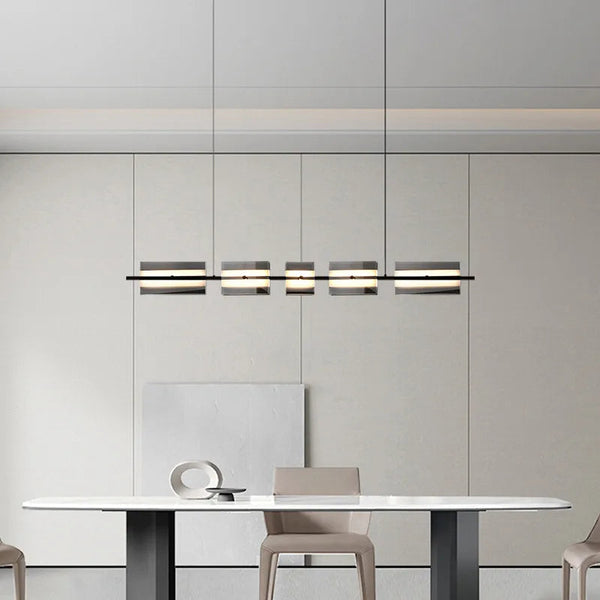 Arisha Modern Nordic Linear Metal/Glass Pendant Light, Brass/Black