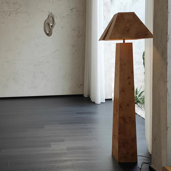 Burl Wood Floor Lamp | Faceted Column | CLBURL02S5