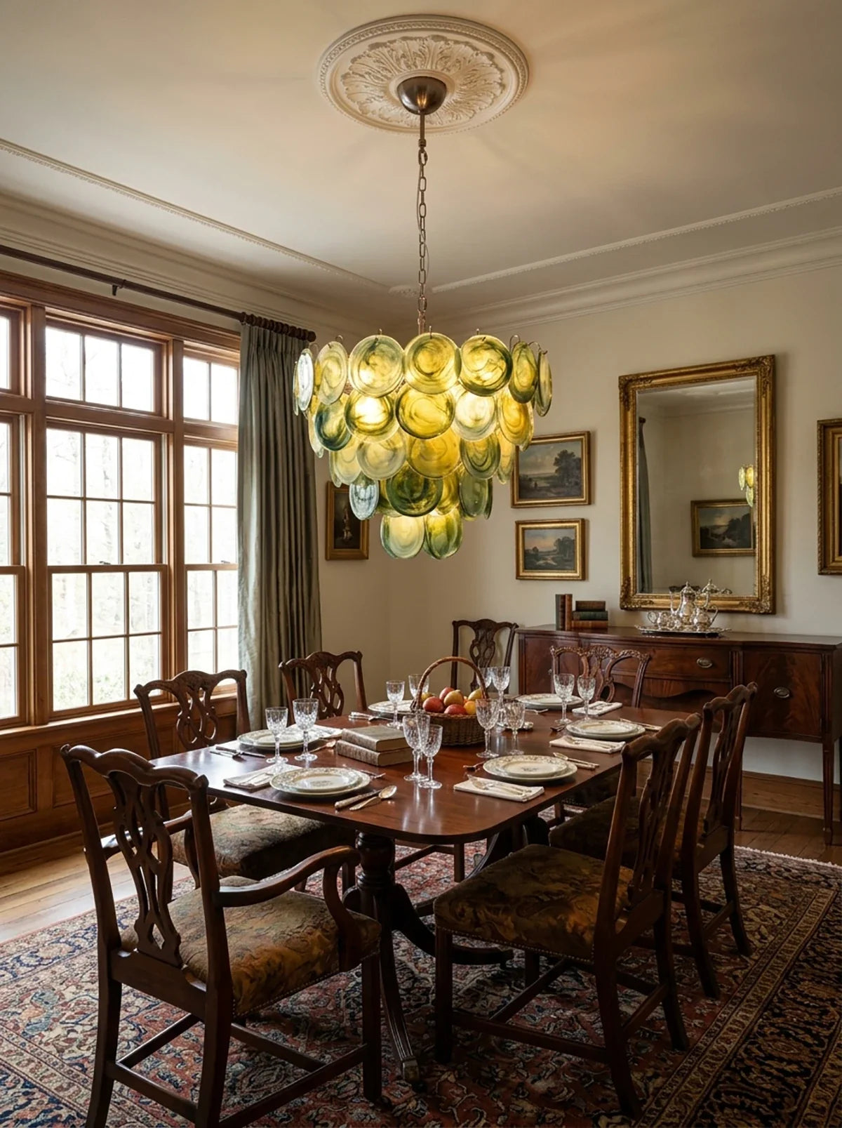 Verdine Green Swirl Glass Disc Chandelier