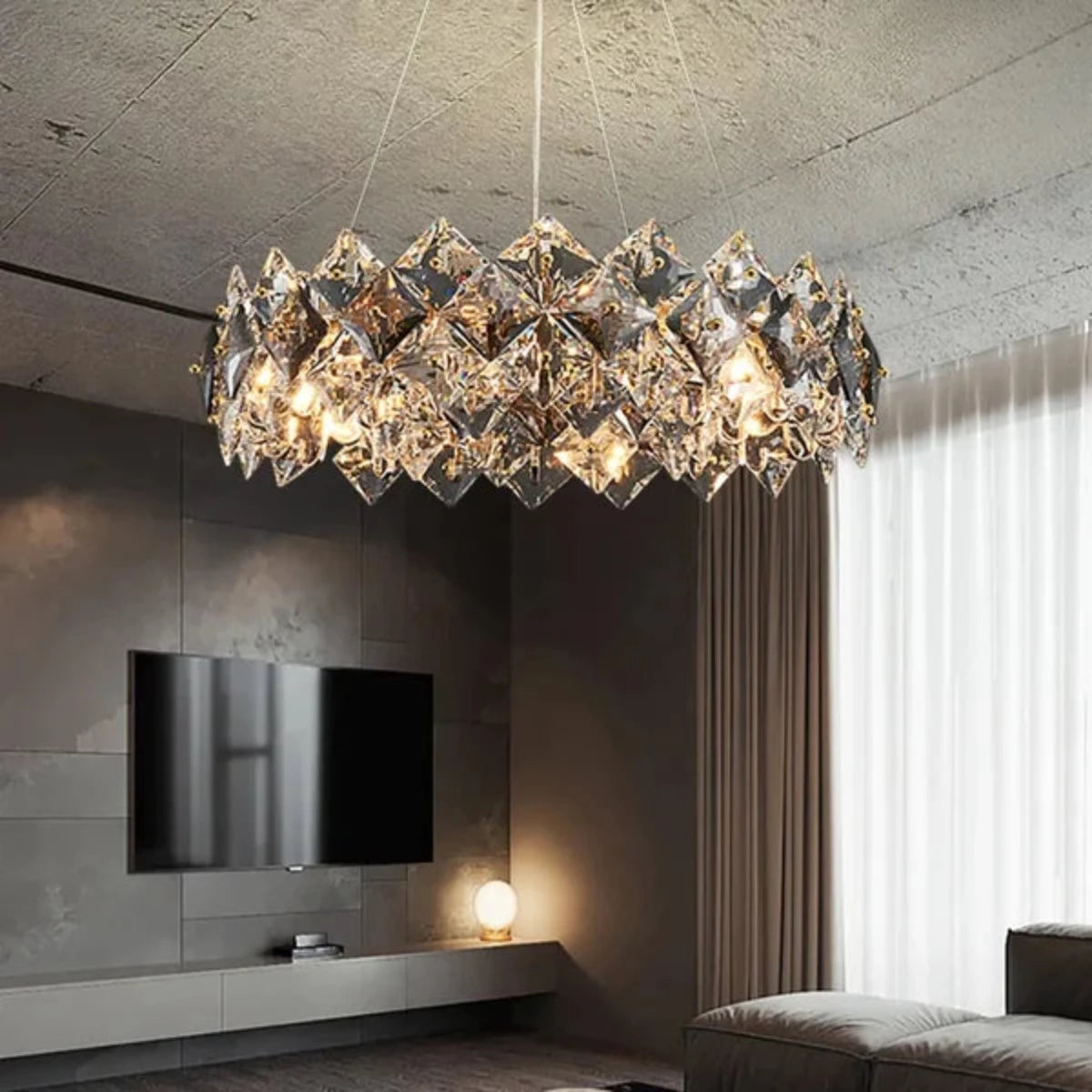 Elegant LED Ring Smoke Crystal Chandelier for Bedroom