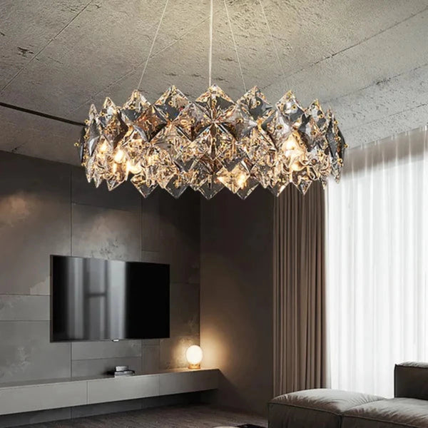 Elegant LED Ring Smoke Crystal Chandelier for Bedroom