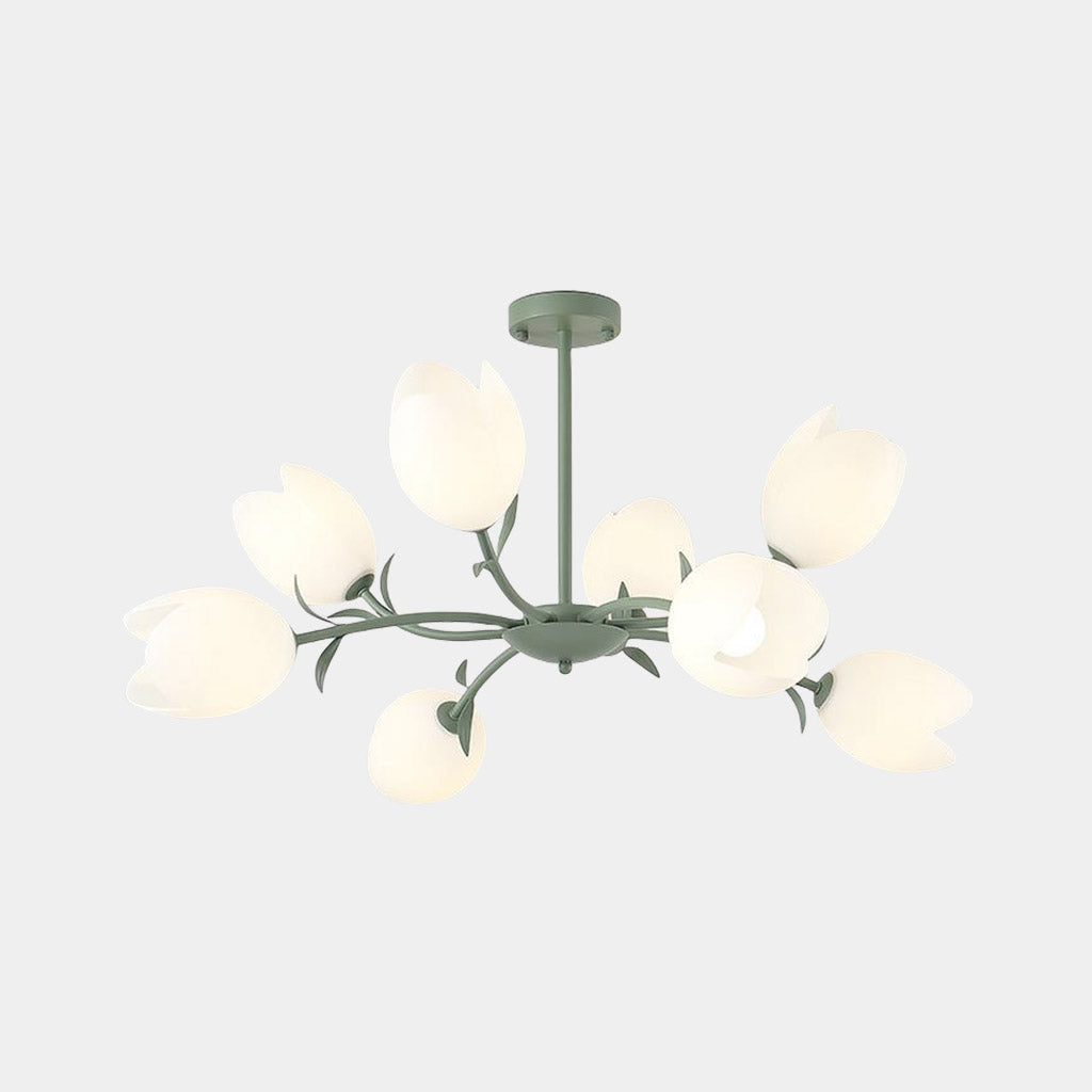 Chandelier Cream Branch Plastic Flower Tulip, White / Green