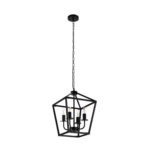 Chandelier Pendant Light Industrial Iron Cage, Black