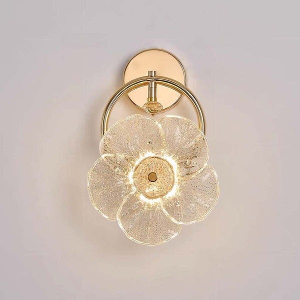 Glass Flower Wall Light Luxury LED for Bedside, Gold