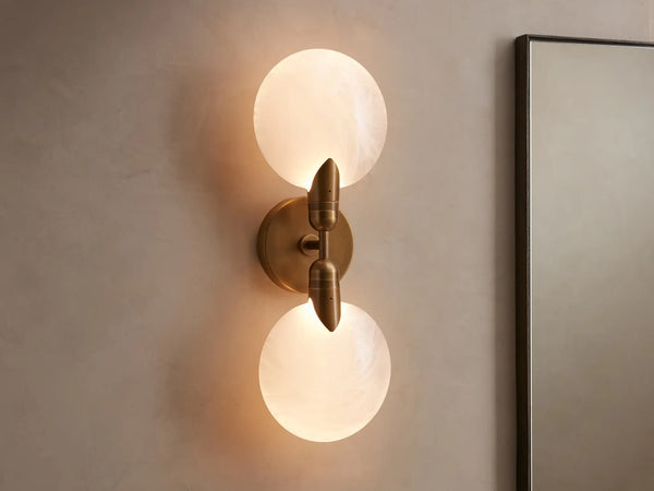 Luna Doppia Wall Sconce | Brass & White Glass | CLDSC245BR