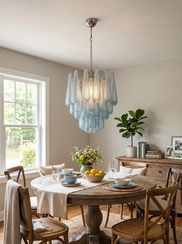 Vintage Murano Blue Glass Petals Chandelier
