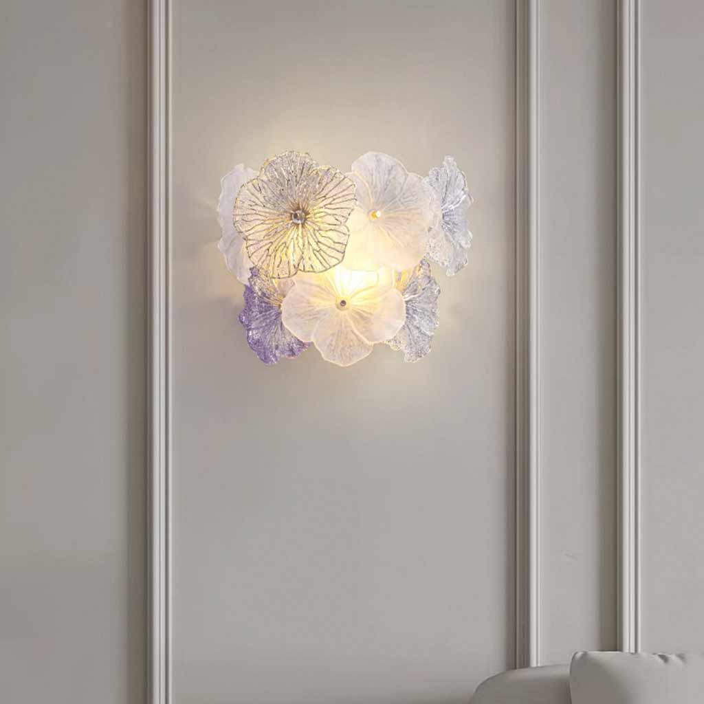 Wall Sconce Romantic French Glass Flower, Pink / Purple