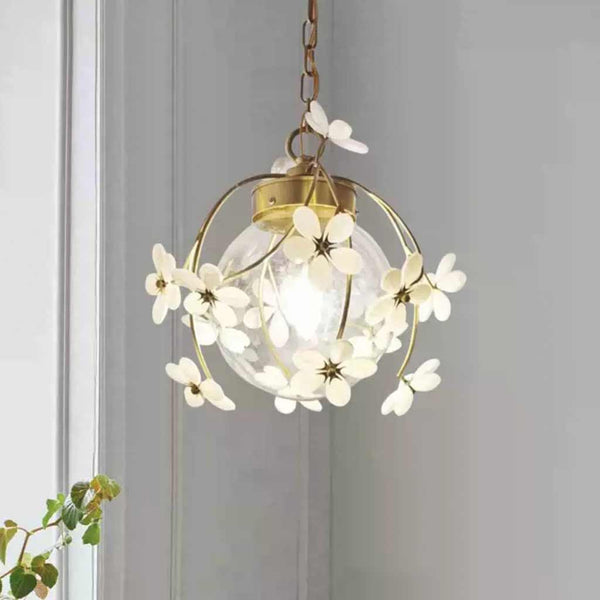 Pendant Light Artistic Brass Glass Ball Flower