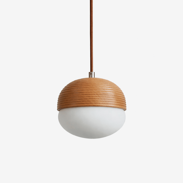 Ribbed Wood Globe Pendant Light
