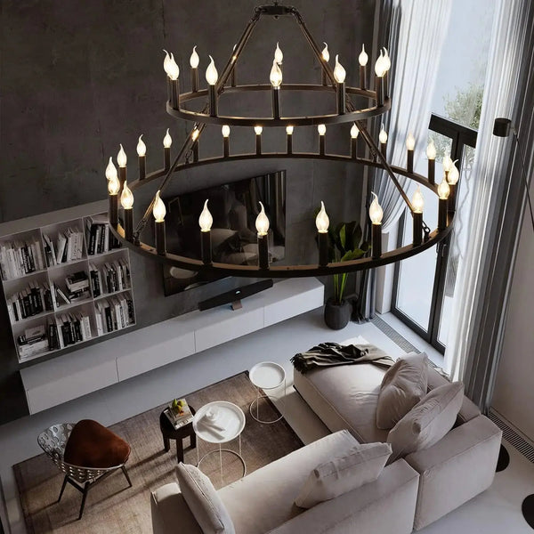 Rustic 48-inch 2 Tier Wagon Wheel Chandelier