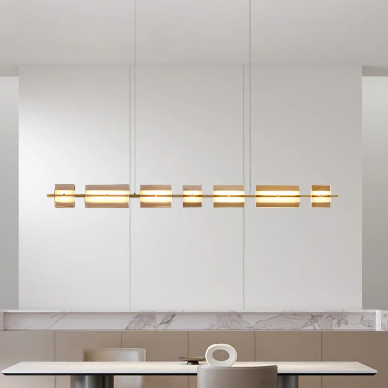 Arisha Modern Nordic Linear Metal/Glass Pendant Light, Brass/Black