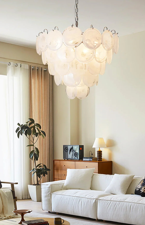 Vintage White Disc Glass Chandelier